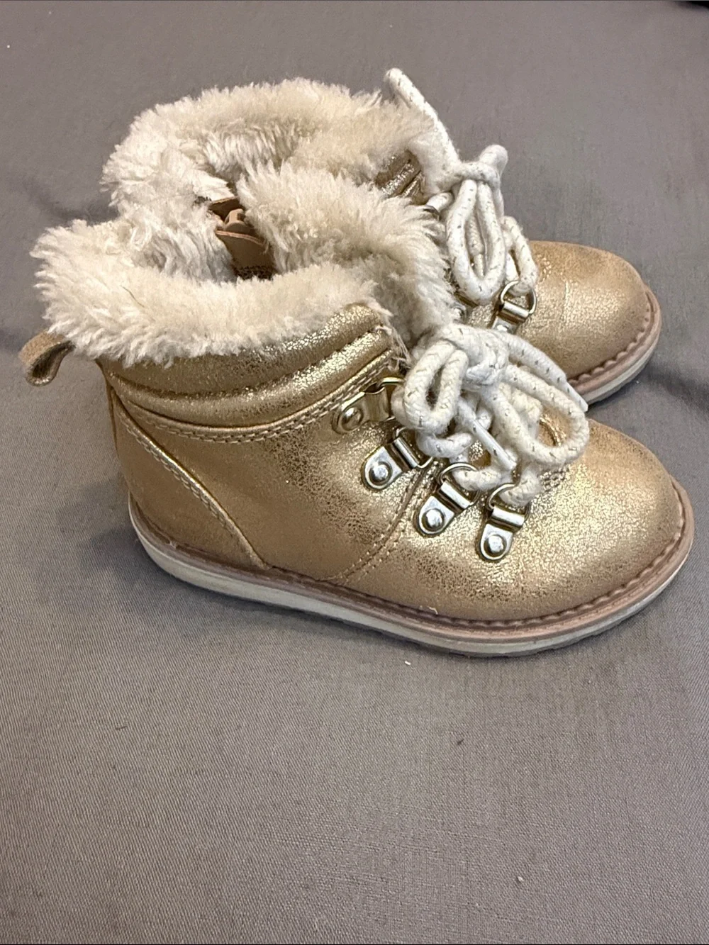 Cat & Jack Metallic Gold Faux-Fur Lace-Up Kids Boots